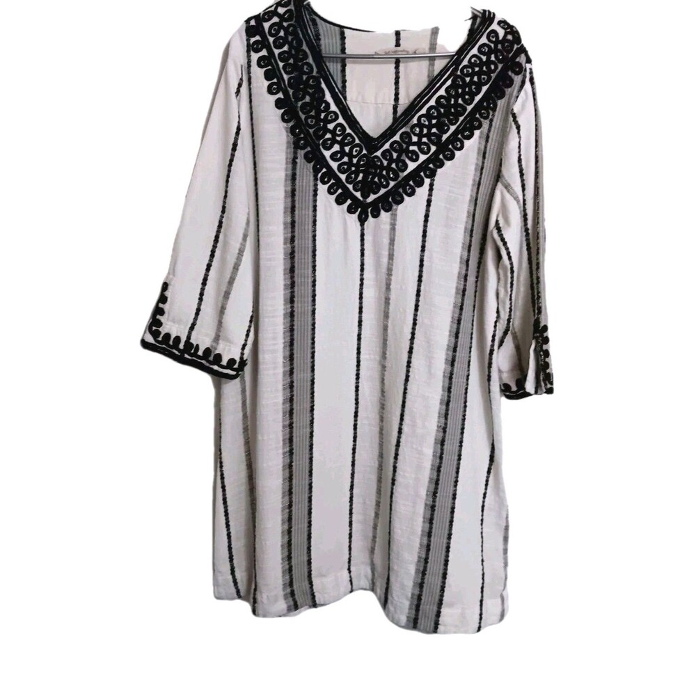 Soft Surroundings SZ 1X 100% Cotton CoCo De Mer V-neckline Embroidered dress